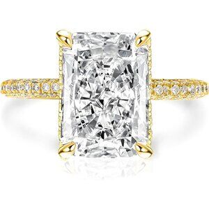 4.5CT Radiant Engagement Ring 925 Sterling Silver 18K Gold Plated NWT